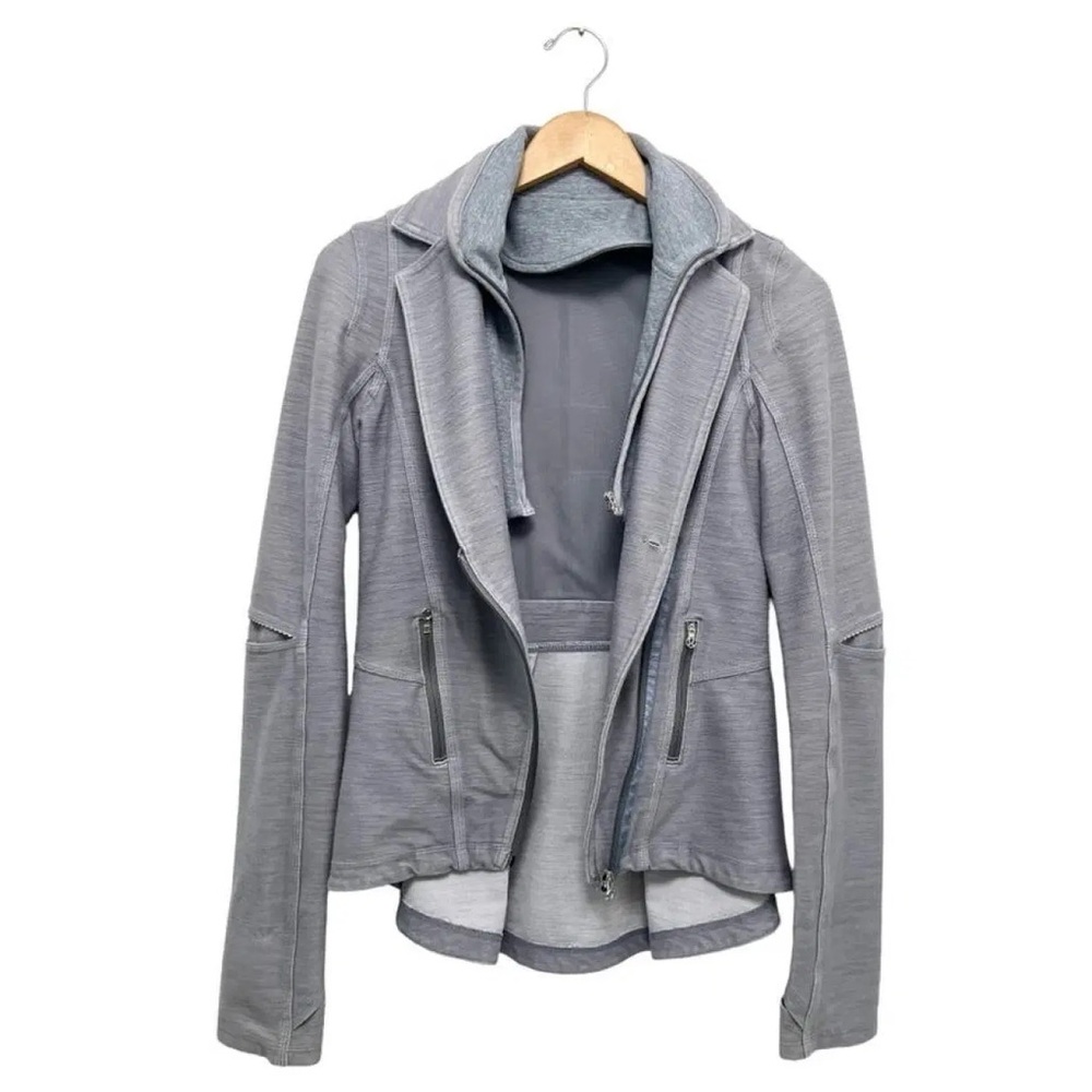 Lululemon Ride On Moto Jacket Gray Peplum Zip Fitted Blazer Size 4 - Picture 4 of 13